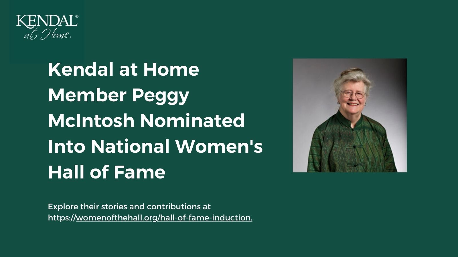 Kendal at Home Member Peggy McIntosh Nominated Into National Women's Hall of Fame
